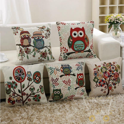 Owl Linen Cotton Throw Pillow Case Home Sofa Bed Car Decor - WikiWii