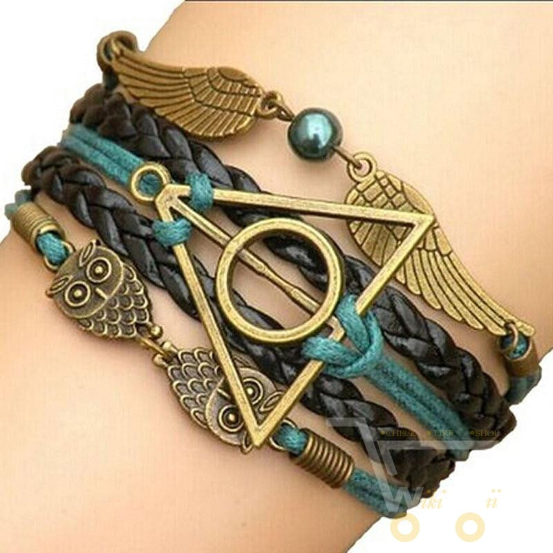 owl Multi-color woven leather bracelet with wings ( infinity bracelet ) - WikiWii