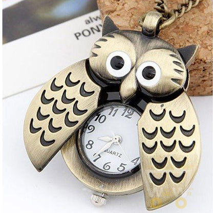 Owl Necklace Flag Bronze Bird Pocket Clock - WikiWii