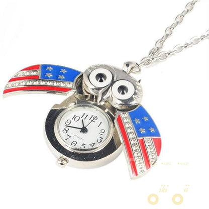 Owl Necklace Flag Bronze Bird Pocket Clock - WikiWii