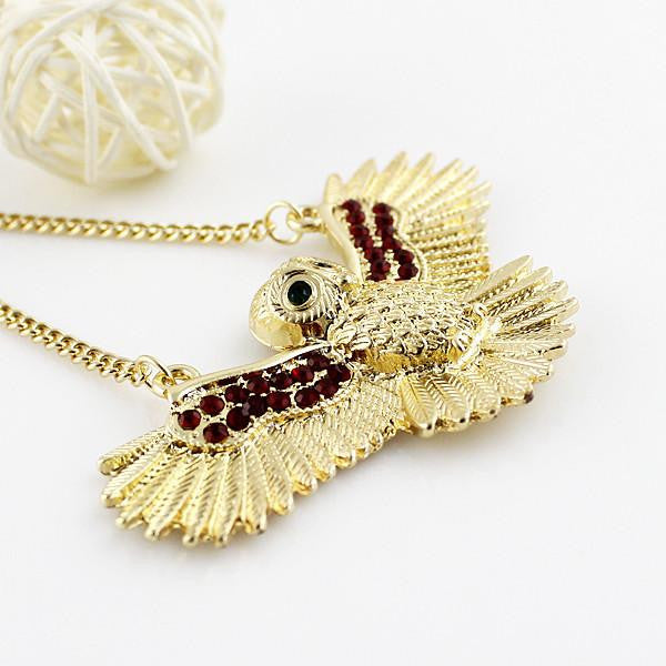 Owl Necklace Long Gold color Chain with Rhinestone Bird Necklaces - WikiWii