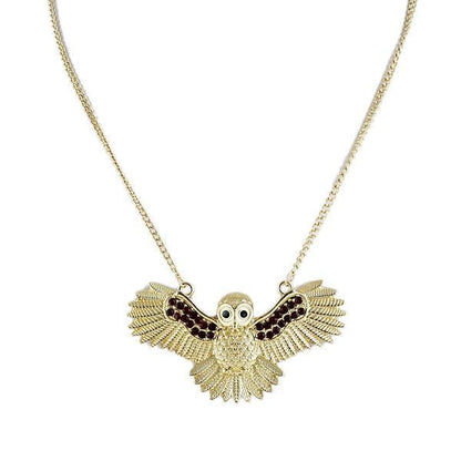 Owl Necklace Long Gold color Chain with Rhinestone Bird Necklaces - WikiWii