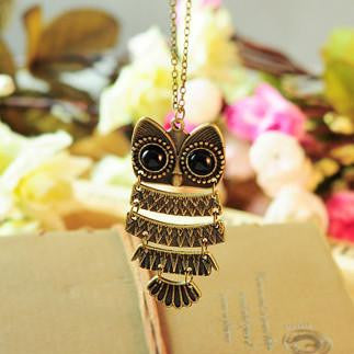 owl pendant long chain necklace - WikiWii