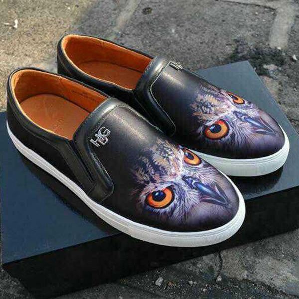 Owl print loafers casual real leather ( Hight Quality ) platform shoes - WikiWii