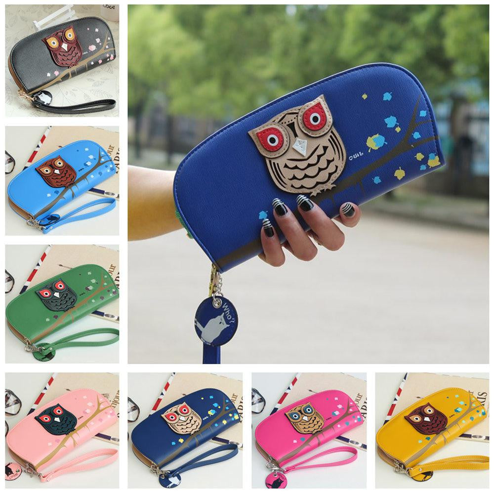 Owl Printing Rounded Zipper Long Wallet - WikiWii