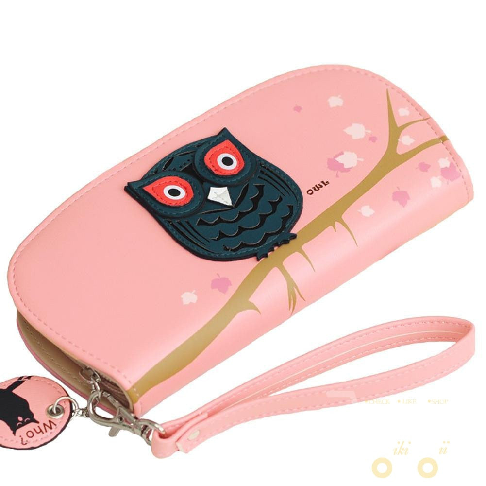 Owl Printing Rounded Zipper Long Wallet - WikiWii