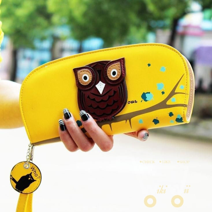 Owl Printing Rounded Zipper Long Wallet - WikiWii