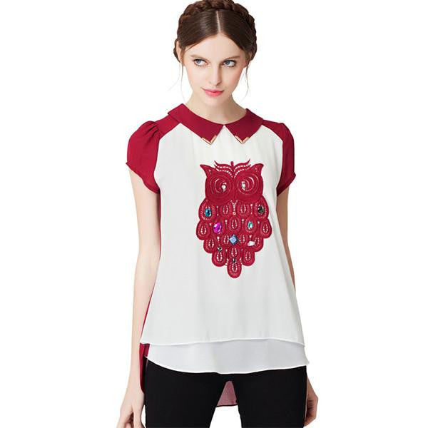 Owl Shirts Blouses Tops White Black / Red Plus size - WikiWii