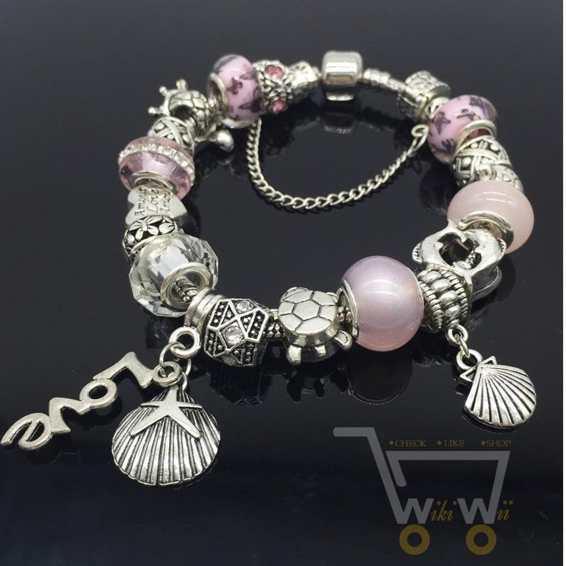 Pink Beads Sea Turtle Starfish Dolphin Bracelet - WikiWii