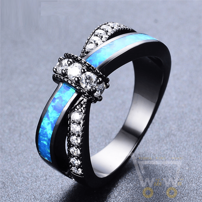 Ocean Blue Opal Cross Ring - WikiWii