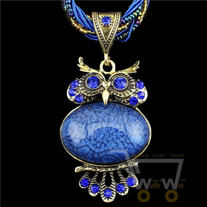 Retro Craft Antique Bronze Plated Millet Chain Owl Pendant Necklace - WikiWii