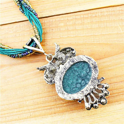 Retro Craft Antique Bronze Plated Millet Chain Owl Pendant Necklace - WikiWii