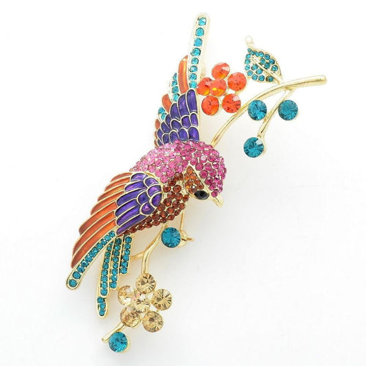 Rhinestone Crystals Brooches Flower Hummingbird - WikiWii