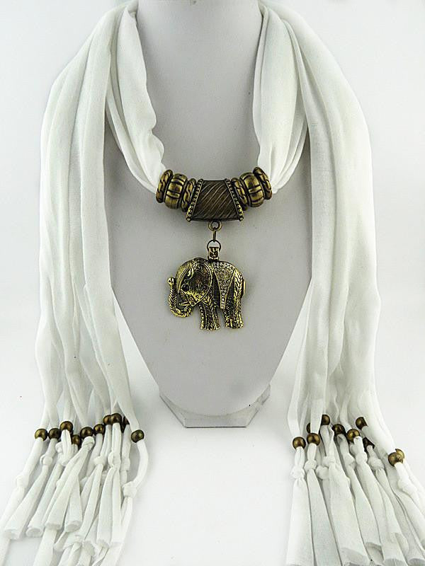 Rhinestone Elephant Pendant Necklace Rectangle Scarf - WikiWii