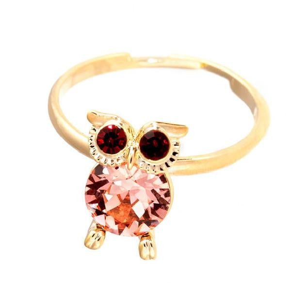 Rhinestone Owl Adjustable Finger Rings - WikiWii