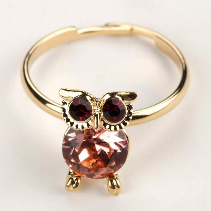 Rhinestone Owl Adjustable Finger Rings - WikiWii