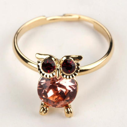 Rhinestone Owl Adjustable Finger Rings - WikiWii