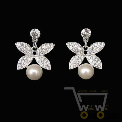 Rhinestone Pearl Butterfly Necklace & Earring - WikiWii