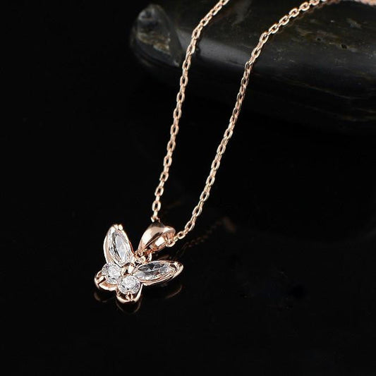 Rose Gold Plated Butterfly Necklace - WikiWii