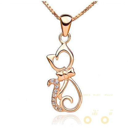 Rose Gold Plated Cute Cat Necklace - WikiWii