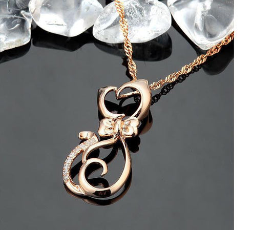 Rose Gold Plated Cute Cat Necklace - WikiWii