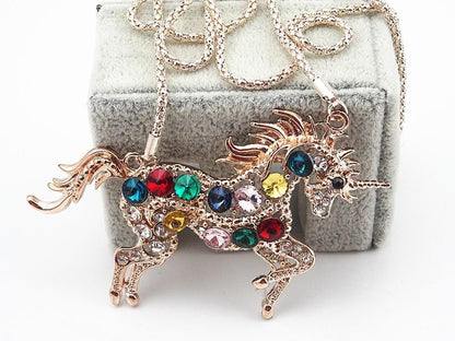 Rose Gold Plated Multi-Color Crystal Horse Necklaces - WikiWii