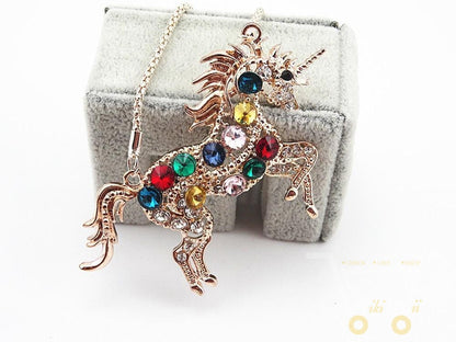 Rose Gold Plated Multi-Color Crystal Horse Necklaces - WikiWii