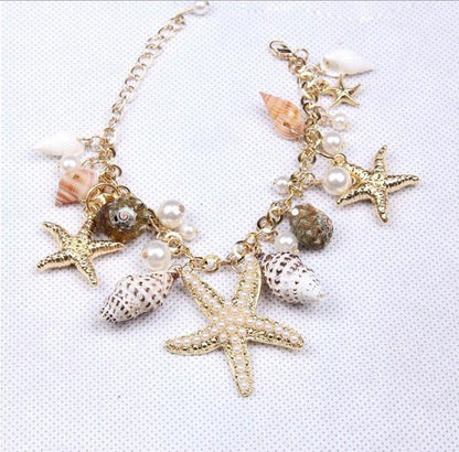 Sea Starfish Shell Conch Pearl Ball Beach Bracelet - WikiWii