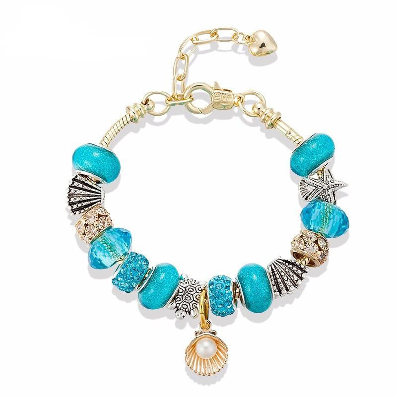 Sea Turtle Bracelet-Top Quality Gold Chain Pearl/Starfish/Turtle Blue Beads Bracelet - WikiWii