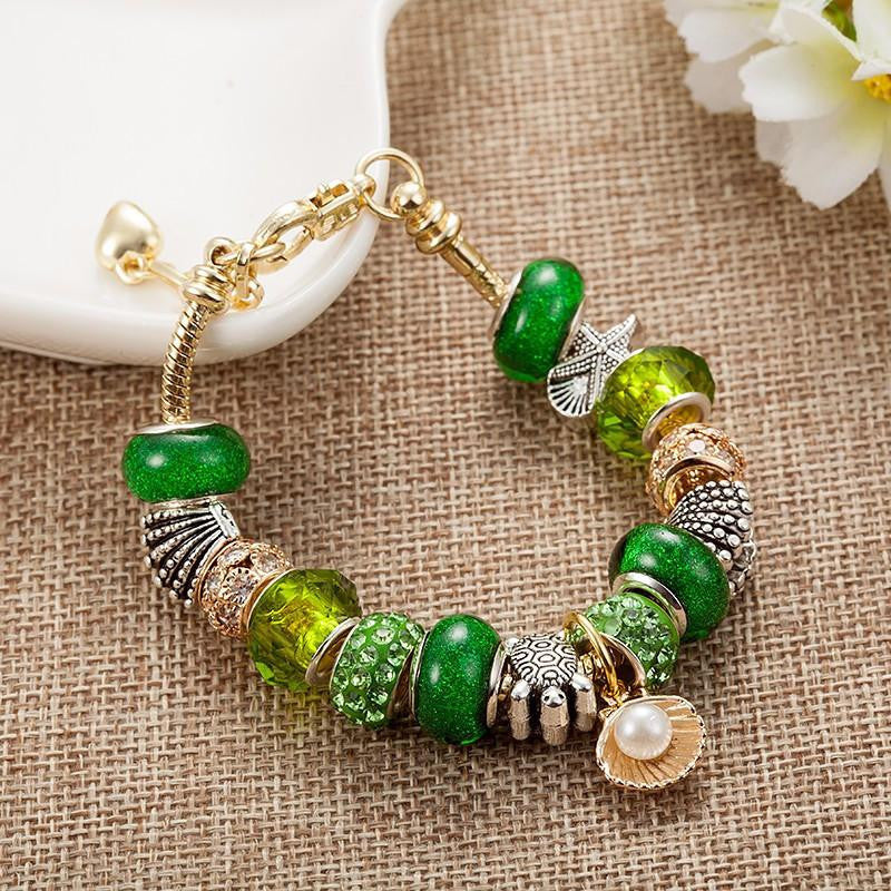 Sea Turtle Bracelet-Top Quality Gold Chain Pearl/Starfish/Turtle Green Beads Bracelet - WikiWii