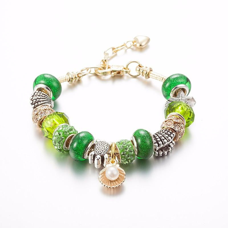 Sea Turtle Bracelet-Top Quality Gold Chain Pearl/Starfish/Turtle Green Beads Bracelet - WikiWii