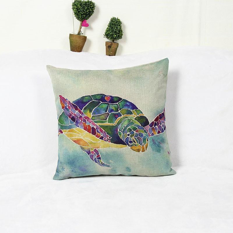 Sea turtle Cotton Linen Pillow Cover - WikiWii