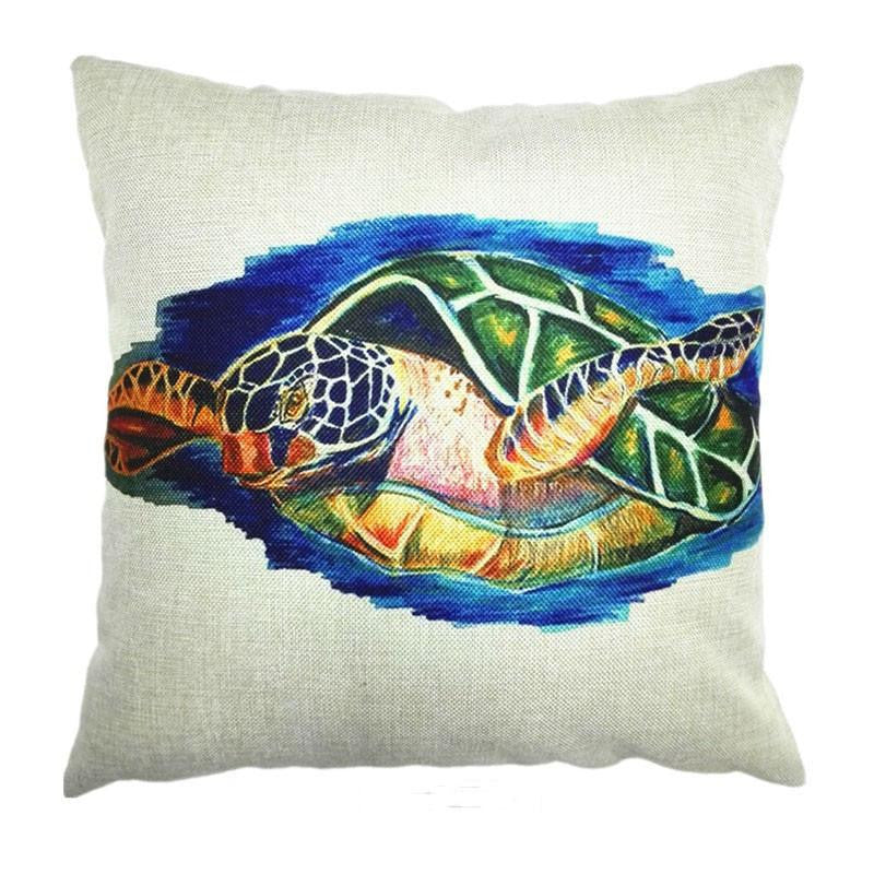 Sea turtle Cotton Linen Pillow Cover - WikiWii