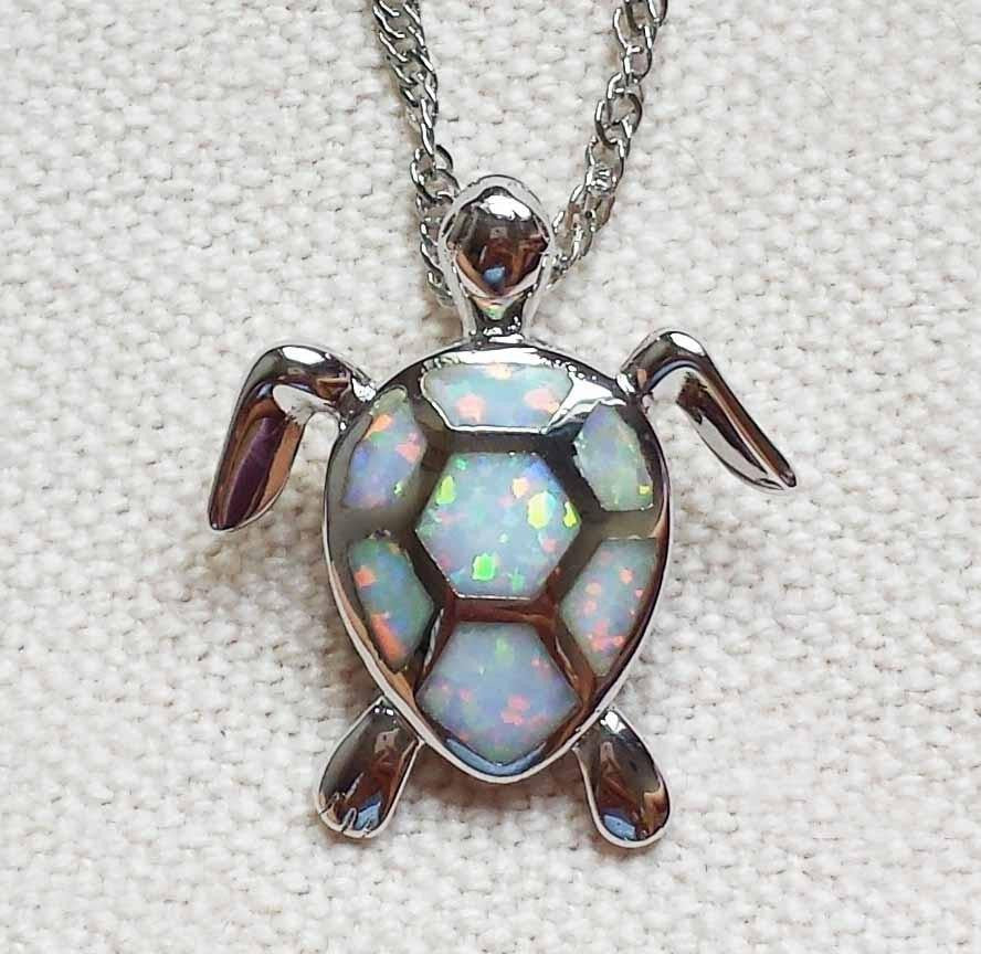 Fire Opal Stone Sea Turtle Necklace - WikiWii