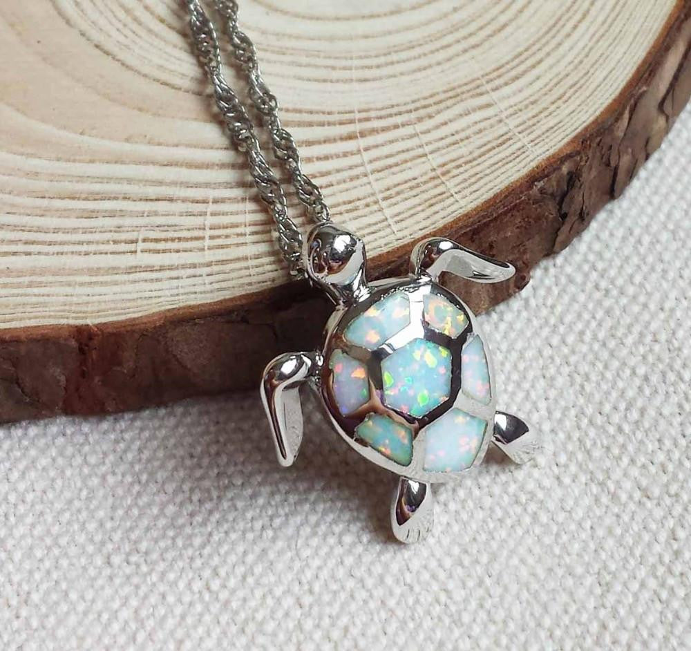 Fire Opal Stone Sea Turtle Necklace - WikiWii