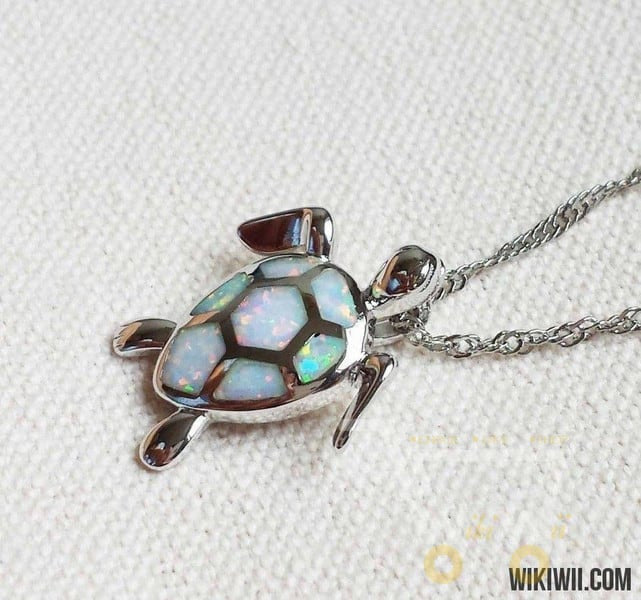 Fire Opal Stone Sea Turtle Necklace - WikiWii