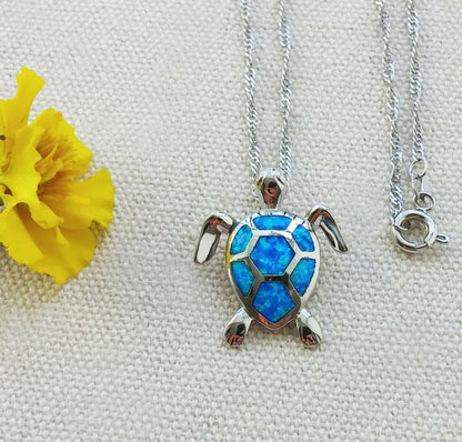 Fire Opal Stone Sea Turtle Necklace - WikiWii