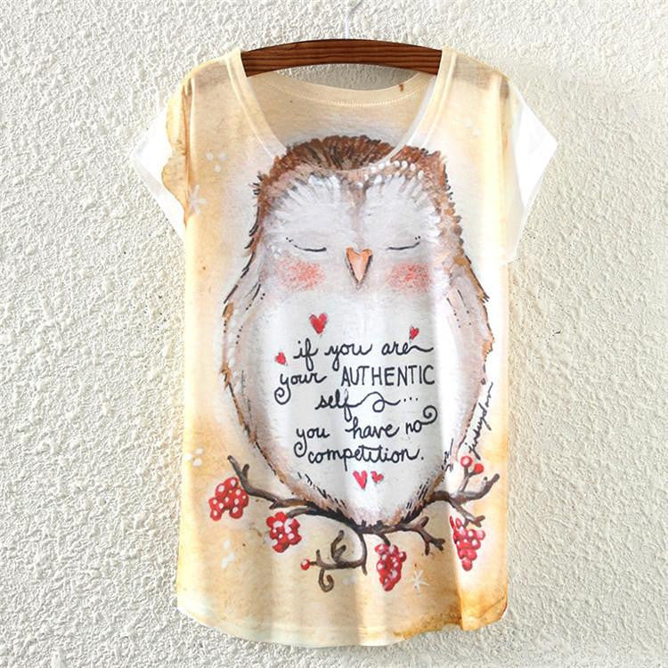 Shy of the owl Design print T-Shirt ( One size ) - WikiWii