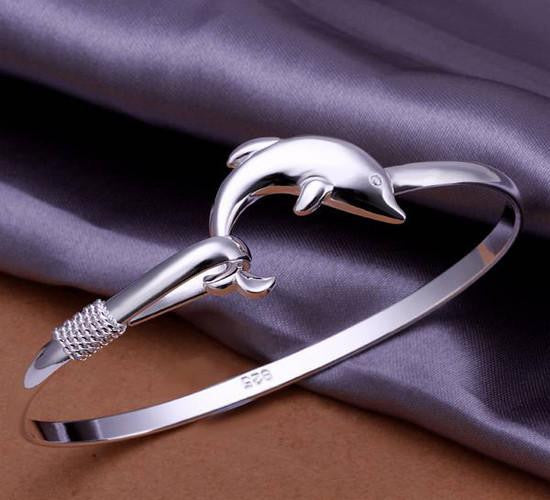 Silver Dolphin Bangle Bracelet - WikiWii