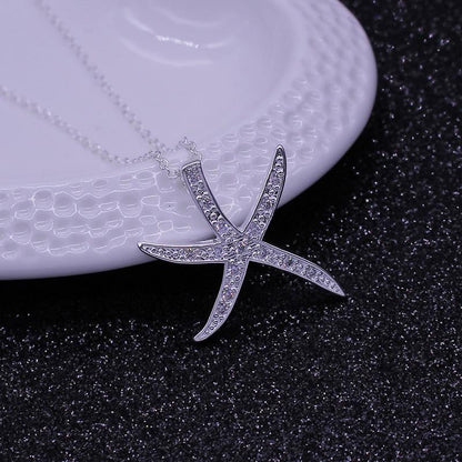 Silver Plated Starfish Necklace with purple crystals - WikiWii