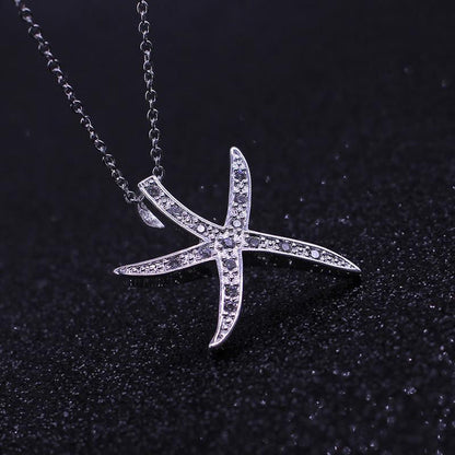 Silver Plated Starfish Necklace with purple crystals - WikiWii