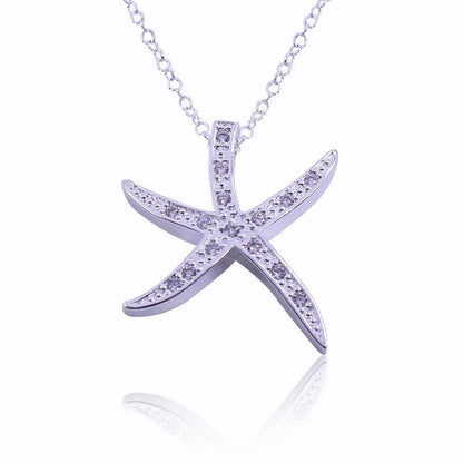 Silver Plated Starfish Necklace with purple crystals - WikiWii