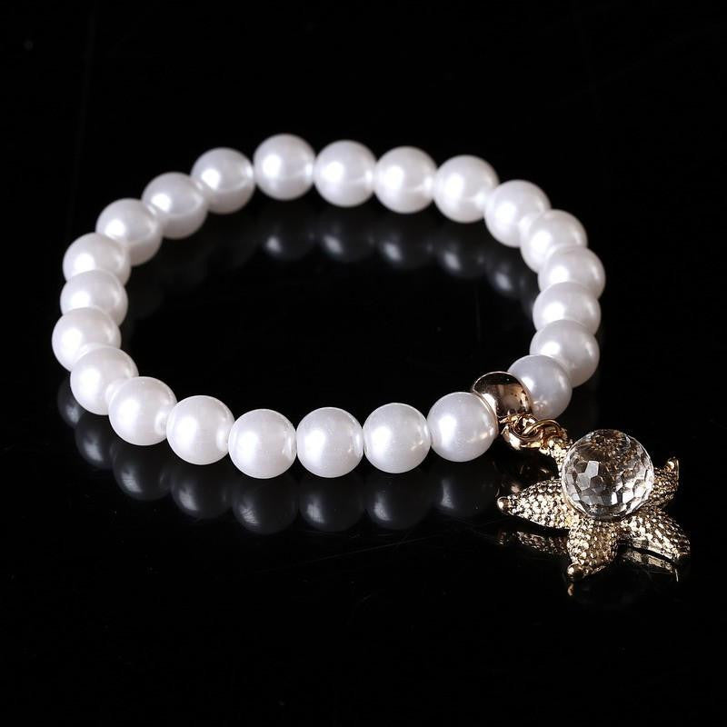 Simulated Pearl Beaded Starfish Bracelet - WikiWii