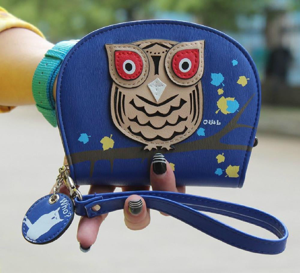 small Cute Owl Wallets Hit Color Printing Korean Rounded Zipper - WikiWii