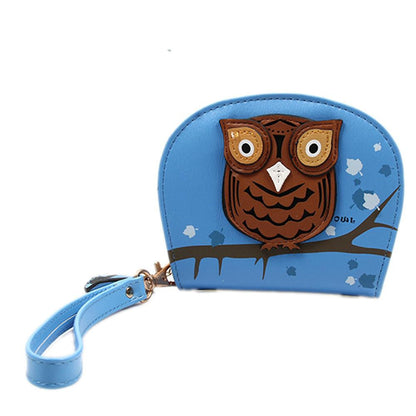 small Cute Owl Wallets Hit Color Printing Korean Rounded Zipper - WikiWii