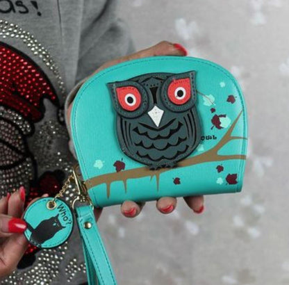 small Cute Owl Wallets Hit Color Printing Korean Rounded Zipper - WikiWii