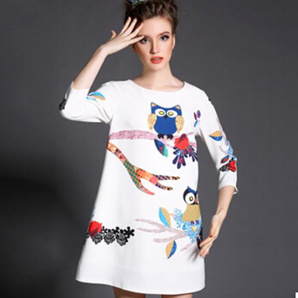 Spring plus size casual OWL dress - WikiWii