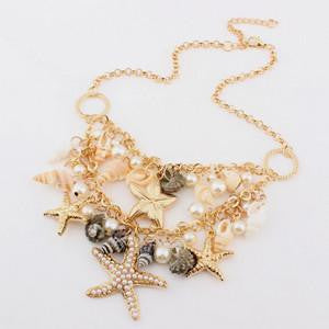 Starfish Seashells Pearl Necklace - WikiWii