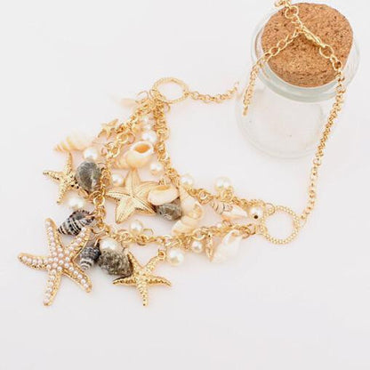 Starfish Seashells Pearl Necklace - WikiWii