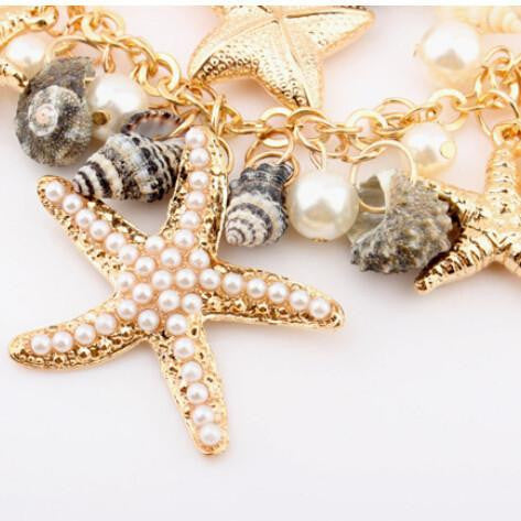 Starfish Seashells Pearl Necklace - WikiWii